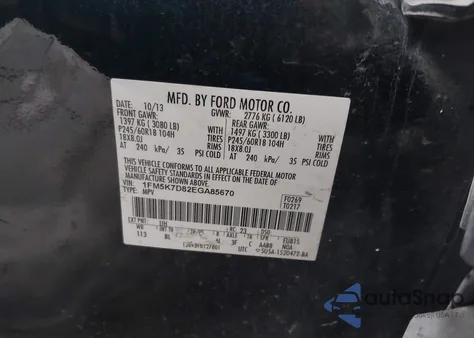 2014 Ford Explorer Xlt из США, поврежденный, VIN 1FM5K7D82EGA85670